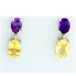 Oval Citrine and Amethyst Dangle Earrings