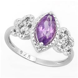 Amethyst Vintage Style Ring with Diamond in Sterling Silver