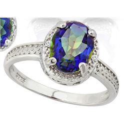 Large 2.5 Carat Ocean Mystic Topaz and Diamond Ring in Sterling Silver