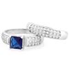 Image 2 : Large Lab Blue and White Sapphire 2 Ring SET in Sterling Silver