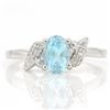 Image 2 : Oval 1.1CT Sky Blue Topaz and Diamond Ring in Sterling Silver
