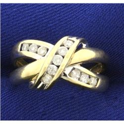 1/3 ct TW Criss Cross Diamond Ring in 10K Yellow and White Gold