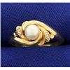 Image 1 : Akoya Pearl and Diamond Ring in 14K Yellow Gold