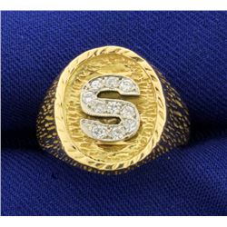 Diamond Initial "S" Ring in 14K Yellow and White Gold