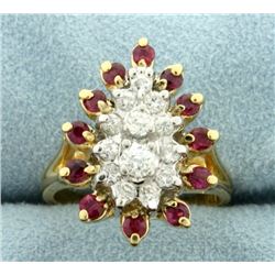 Natural Ruby and Diamond Cocktail Ring in 14K Yellow Gold