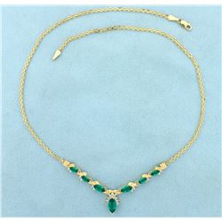 Tsavorite Green Garnet and Diamond Necklace in 14K Gold