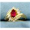 Image 1 : Natural Rubellite Garnet and Diamond Ring