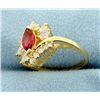 Image 2 : Natural Rubellite Garnet and Diamond Ring