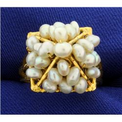 Vintage Pyramid Pearl Ring in 18k Gold