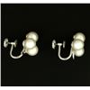 Image 2 : 3 Pearl Clover Style Earrings for Non Pierced Ears in 14k White Gold