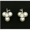 Image 3 : 3 Pearl Clover Style Earrings for Non Pierced Ears in 14k White Gold