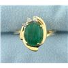 Image 1 : Large Cabochon Emerald and Diamond Ring in 14k Gold