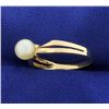 Image 2 : Solitaire Akoya Pearl Ring in 14k Gold