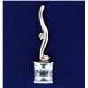 Image 1 : Aquamarine and Diamond Pendant/Slide in 14k White Gold