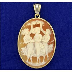 Vintage Cameo and Diamond Pendant in 14k Gold