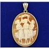 Image 1 : Vintage Cameo and Diamond Pendant in 14k Gold