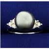 Image 1 : Tahitian Pearl and Diamond Ring in 14k White Gold