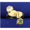 Image 1 : Custom Made Moonstone and Peridot Ring in 10K Yellow Gold