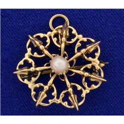 Vintage Pearl Pendant or Pin in 14k Rose Gold