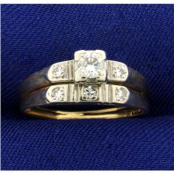 Vintage Diamond Wedding Ring Set in 14K Yellow and White Gold