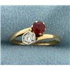 Image 1 : Natural Ruby and Diamond Ring in 14K Gold