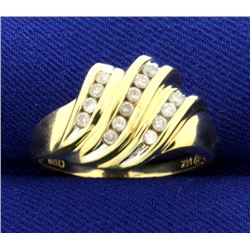 Diamond Wave Design Ring in 14K Yellow Gold