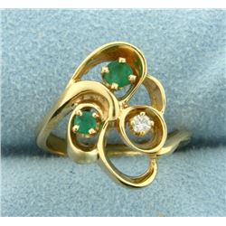 Emerald and Diamond Ring in 14K Yellow Gold