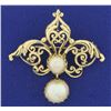 Image 1 : Antique Two Pearl Pendant or Pin in 14K Yellow Gold