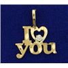 Image 1 : Diamond Cut "I Love You" Pendant in 14K Yellow Gold With Diamond