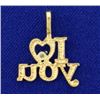 Image 2 : Diamond Cut "I Love You" Pendant in 14K Yellow Gold With Diamond