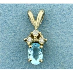 Sky Blue Topaz and Three Diamond Pendant in 14K White Gold