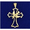 Image 1 : Dove and Cross Diamond Cut Pendant in 14K Yellow Gold