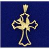 Image 2 : Dove and Cross Diamond Cut Pendant in 14K Yellow Gold