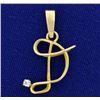 Image 1 : Initial "D" Pendant in 14K Yellow Gold