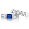 Image 1 : Large Lab Blue and White Sapphire 2 Ring SET in Sterling Silver