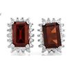 Image 1 : Garnet and Diamond Earrings and Pendant SET in Sterling Silver