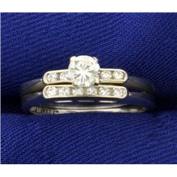 Over 1/3ct TW Diamond Wedding Ring Set in 14K White Gold