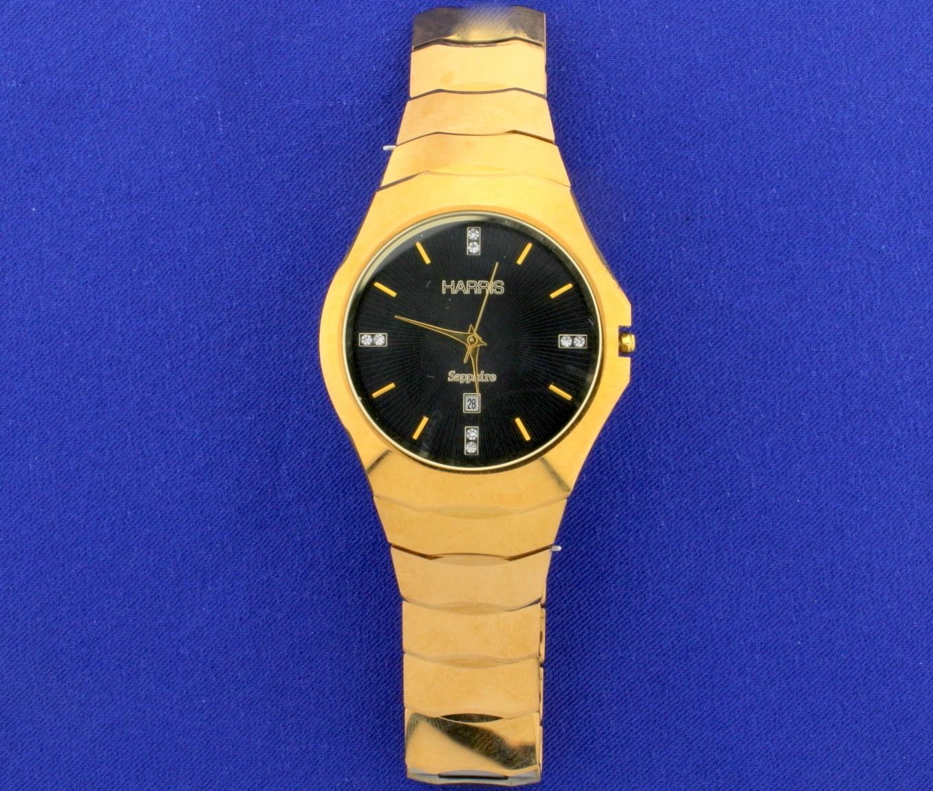 Harris Men's Sapphire Tungsten Watch with Diamond Face