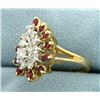 Image 2 : Natural Ruby and Diamond Cocktail Ring in 14K Yellow Gold