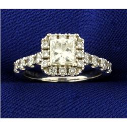 Over 1ct TW Princess Cut Diamond Engagement Ring in 18K White Gold Romance Brand Setting