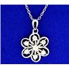 Image 1 : Diamond and Sterling Silver Flower Pendant