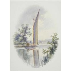 Stephen John Batchelder (1849 - 1932), Thorpe, Norwich, a wooded summer scene with wherry, signed...