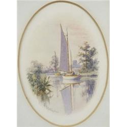 Stephen John Batchelder (1849 - 1932), A Quiet Evening, Stalham Dyke, with sailing boat, church a...