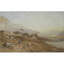 English School (Mid-19th Century), A Loch-side Village With Figures In Evening Light, watercolour...