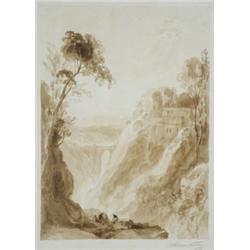 John Rawson Walker (1796 - 1873, Nottingham Artist), Romantic Landscape Study, ravine with figure...