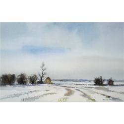 Ronald Crampton (20th Century), Snow On Norfolk Fields, signed, watercolour and bodycolour, verso...