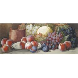 Giovanni Barbaro (19th Century), Still Life Of Fruit With Plate And Copper Pot, signed, watercolo...