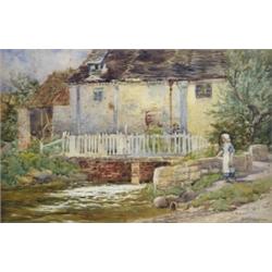 George Hodgson (1847 - 1921 Nottingham Artist), The Old Mill, a summer scene with figures, signed...