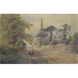 Charles L. Shaw (Exh. 1880 - 1998, Nottingham Artist), Wollaton Church, Near Nottingham, with fig...