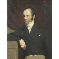 English School (c.1820), Portrait Of A Young Gentleman, his elbow resting on a stone pillar, befo...